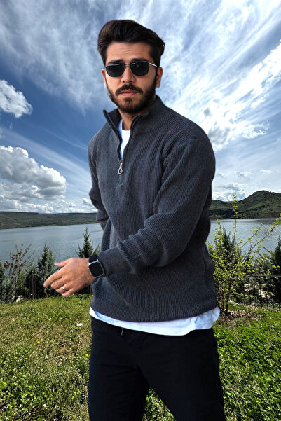 BİRBEYSTORE Men's Knitwear Sweater Zippered Stand Collar