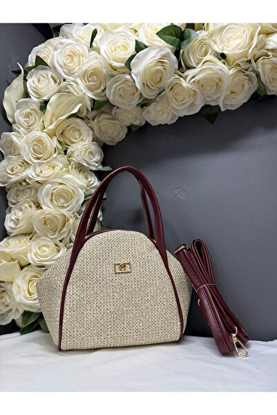Mimoza Çanta Women's Cream Straw Textured Handle Bag