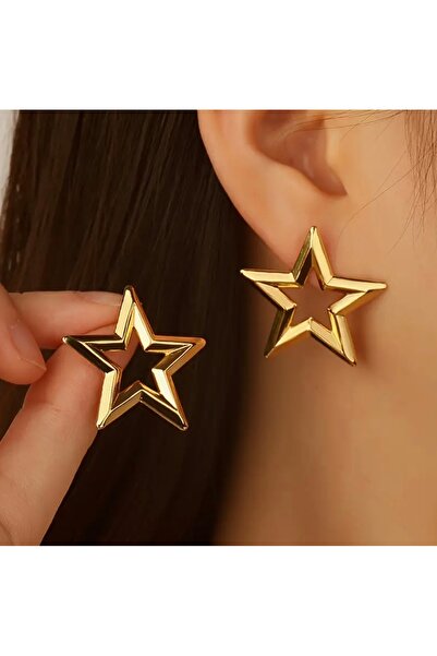 NESSORİA Steel Star-Shaped Stylish Gold-Colored Earrings