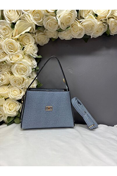 Mimoza Çanta Women's Blue Denim Patterned Mini Hand and Shoulder Bag