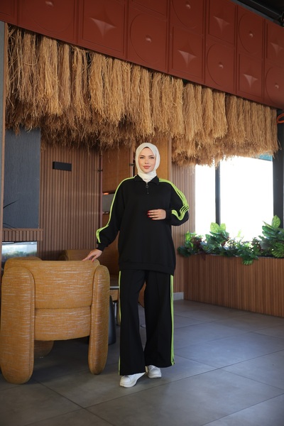MİMİ Luxury Wear Women's Stylish Hijab Tracksuit Set with Zipper & Bottom Top Set