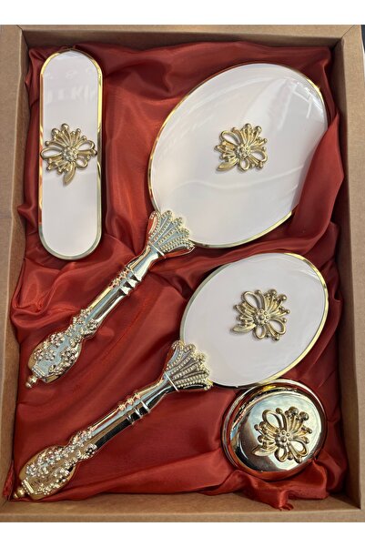 Muensu Gold Nakışlı Çeyizlik Ayna Tarak Seti, Düğün, Nişan, Bride, Gelin Çeyizi,