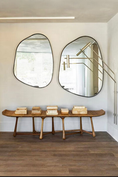 Fawdecor Ahşap Çerçeveli Asimetrik Ayna Estetik Ayna Duvar Dekoru Lüks Ayna