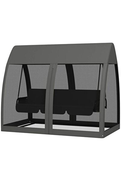 ART Balansoar de grădină, 3 locuri, cu plasă de insecte, gri închis, 240x140x197 cm, funcție pat, max 300 kg, Monte