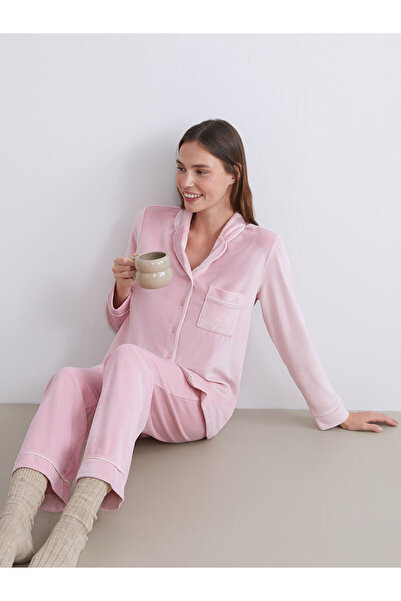 LC Waikiki Sparkling Choices from Shining Store | Shirt Collar Velvet Women's Pajama Set
