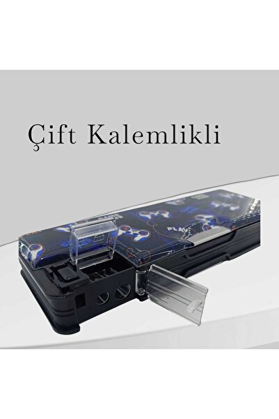 FixPoint Çift Taraflı, Çift Kalemtıraşlı, Cüzdan Tipi Mavi Kalem Çantası/Kalemlik