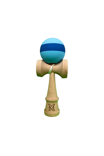 Berbis Kendama X Originala - Jucarie din Lemn, 18 cm, Model Bicolor Bleu-Alba...