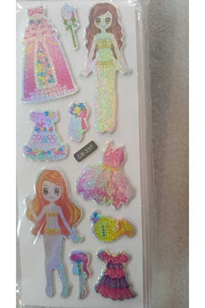 BADE TOYS Sparkly STICKERS KIZ GİYDİRME Temalı Kabartma Stıcker 6 Kartela