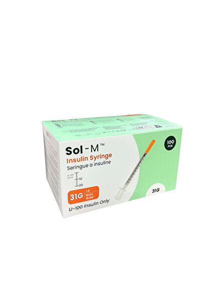 SOL-M إبرة حقنة الأنسولين 1 مل 31G (6 مم) - 100 قطعة