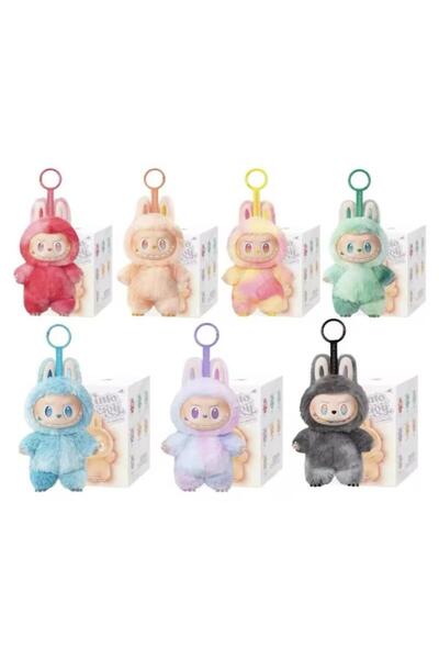OEM Labubu Macaron plush toy, soft and comfortable, with keychain, school set, Gray, 3 years+