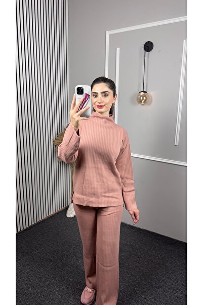 TEXXANA Striped Detailed Long Sleeve Knitwear Bottom Top 2-Piece Set