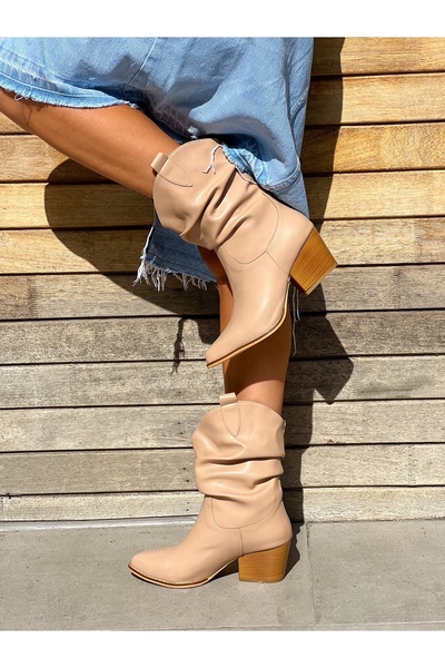 BERFONA TOKYO BEJ DERİ 6 CM TOPUKLU DALLAS BOT BOTTİE
