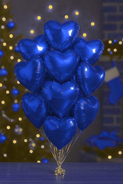 ENG PARTİ DÜNYASI Heart Foil Balloon Blue Color 18 Inch |   10 Pieces |