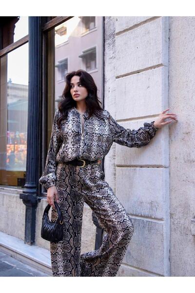 Coral Leopar Desenli Pantolon Pnt01138 Kahve