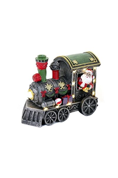 Magic Home Decorațiune de Crăciun, polirășină, Moș Crăciun într-o locomotivă decorată, LED, 3xAA, 18x9.2x14 cm, Mag