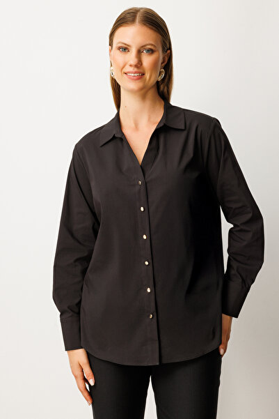 Ekol Buttoned Front Polo Collar Shirt 3549-26K Black