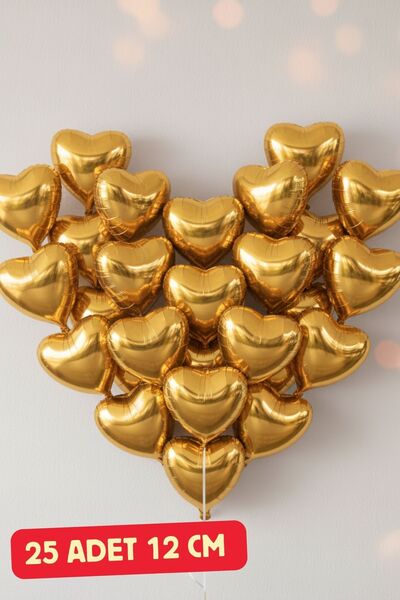Baloncu Nene 25 Adet Küçük Gold Kalp Folyo Balon Sevgililer Günü Evlilik Tekl...