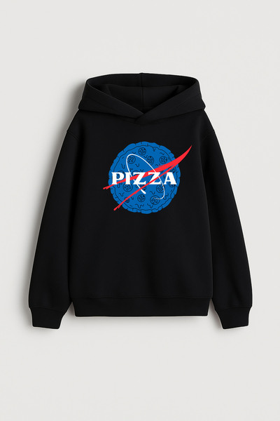 MODA سويت شيرت بقلنسوة أسود اللون للنساء والأولاد مطبوع عليه ناسا سبيس