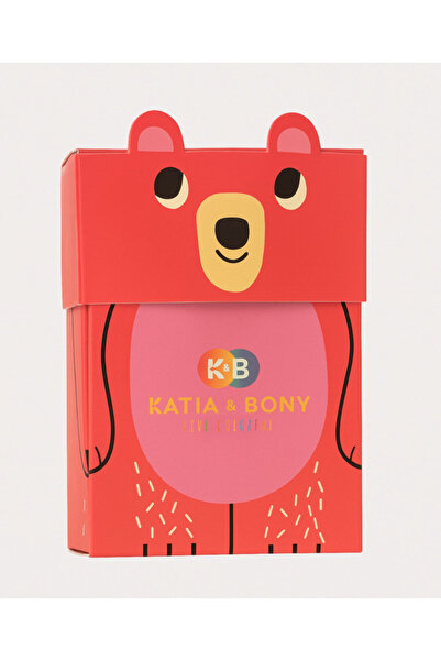 Katia&Bony Girl's Teddy Bear Patterned 2-Piece Boxed Socket Socks Pink