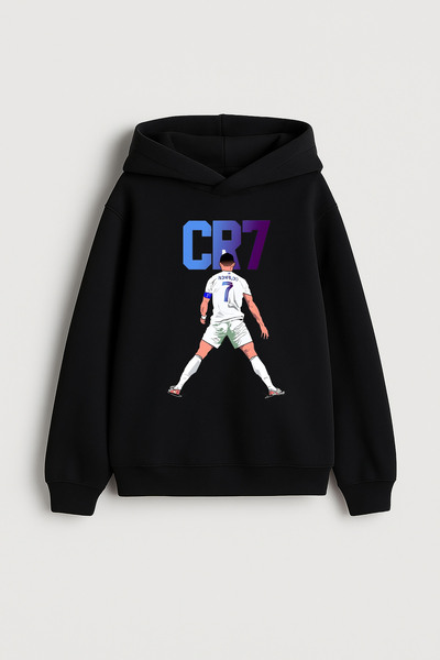 MODA Jucătorul de fotbal Ronaldo cu imprimeu Hanorac pentru băieți negru cu g...