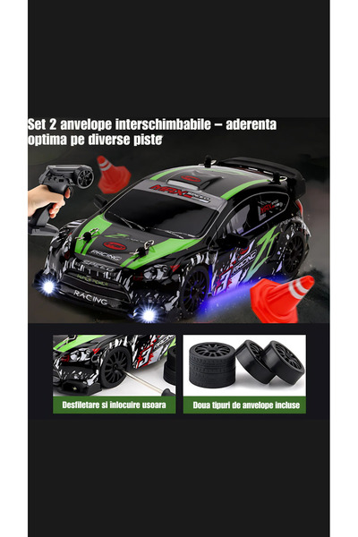 DrKala Remote Control Car, Ford Rally Model, RC Drift Car, 1:24, 2 Tire Sets, Green