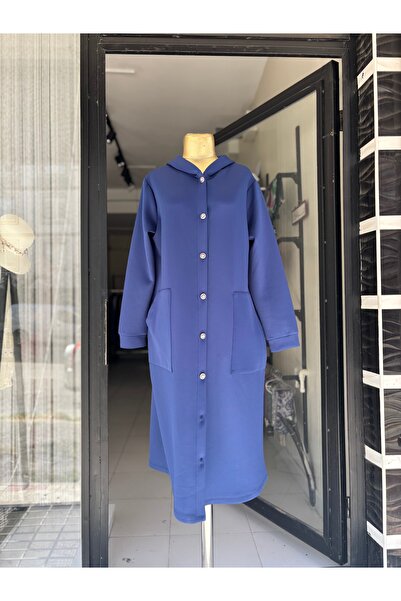 Butik Düğmeli Kapşonlu Cepli Scuba mevsimlik kap