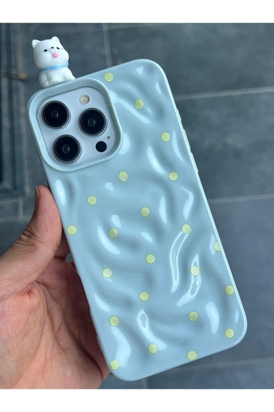EDELFU For iPhone 16 Pro Max Cat and Dog Figure Polka Dot Silicone Soft Glossy Protective Phone Case