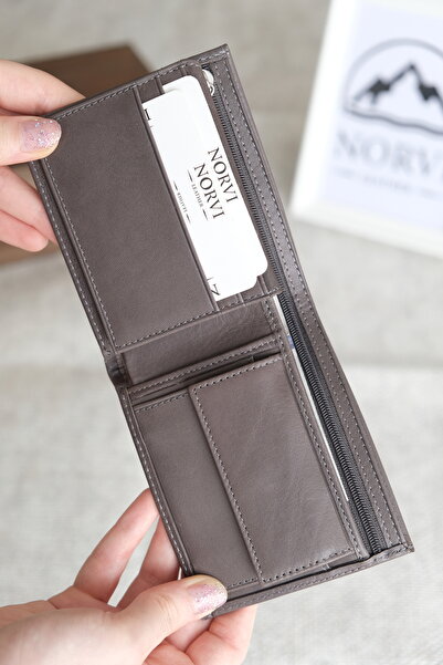 Norvi Leather Genuine Leather Hidden Zipper Men's Wallet Card Holder