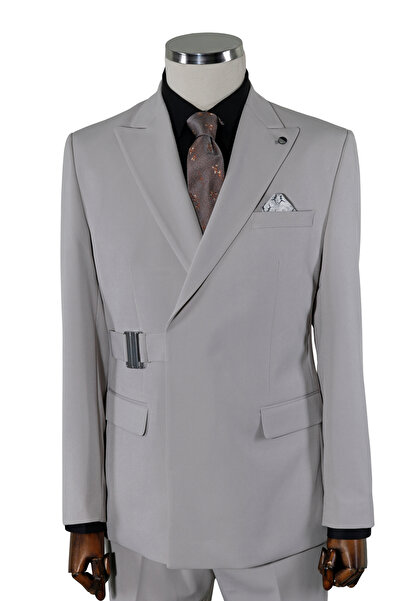 Globay Slim Fit Tokalı Kruvaze Takım Elbise