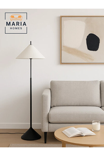 MARIA HOMES Modern Black Floor Lamp with White Conical Shade – Minimalist Standing Light