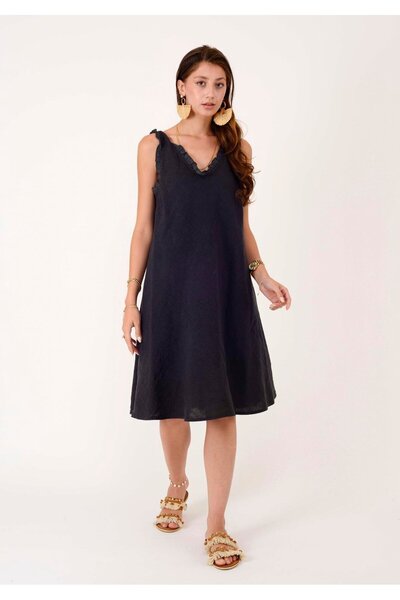 Park Moda 140461 Firfir Detailled Sleeveless Linen Dress