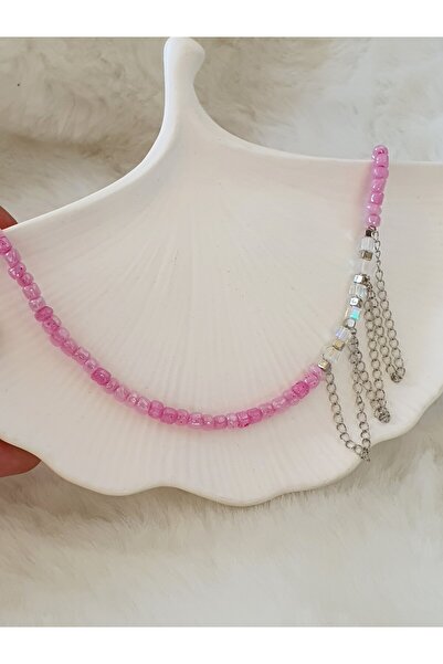 by Natalie Design Choker Necklace with Glass Crystal and Steel Beads, Handcra...