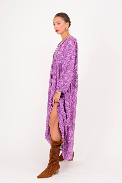 Park Moda An10494 Tassel Detailed Crisp Floral Pattern Dress