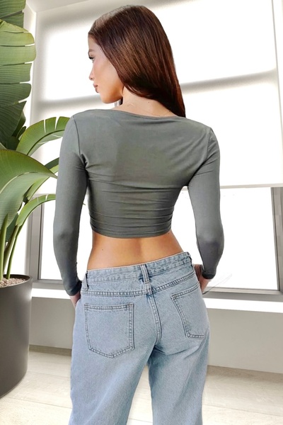DİONNA Square Neck Black Crop Blouse