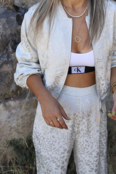 bytugcekaya Stone Satin Leopard Jacket Pants Set