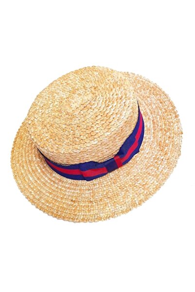 Zamo Panamský klobúk, slamený, krémový s červeno-modrou stuhou