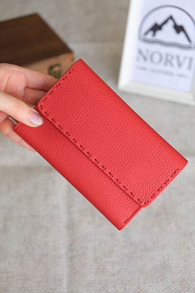 Norvi Leather Saraciye Stitched Multi-Compartment Genuine Leather Wallet for Women Red