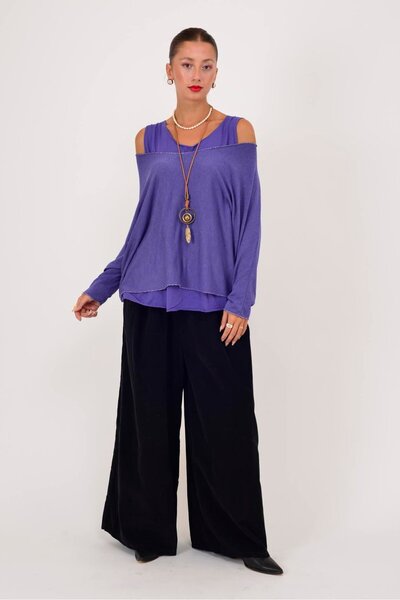 Park Moda 30530 Elastic Waist Palazzo Rubberized Velvet Pants