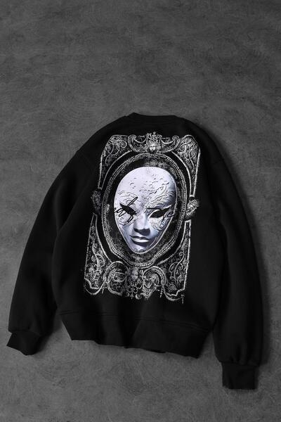 Slatra Erkek Siyah İndefinite Nakışlı Oversize Sweatshirt