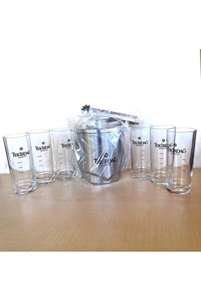 SANAT TACİRİ 6 Pieces of Raki Glasses 1 Piece of Ice Bucket Tongs Lid Bucket