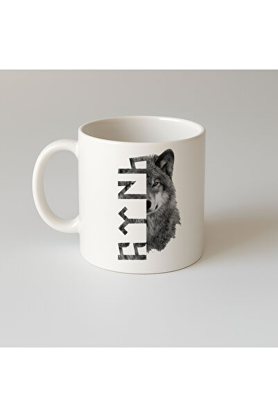 MODA كوب بورسلين هدية مطبوع عليه الذئب البني التركي