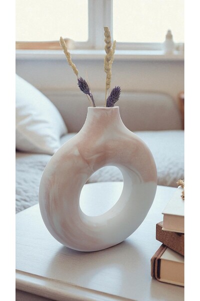 ODİ HOME Vază din piatră cu model de marmură, alb maro, cu model de marmură, ...