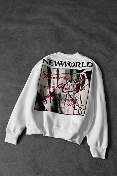 Slatra Erkek Beyaz New World Patchli Oversize Sweatshirt