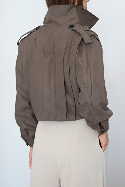 FEHUBLOOM Women's Khaki Bomber Suede Jacket