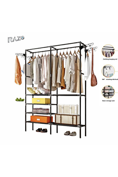 Razo Stander dublu haine cu 6 rafturi, Suport organizator pentru umerase, 8 c...
