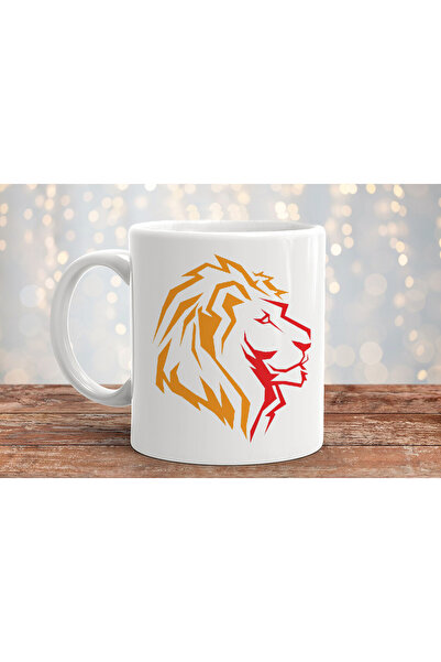 MODA كوب بورسلين هدية مطبوع عليه أسد أصفر وأحمر