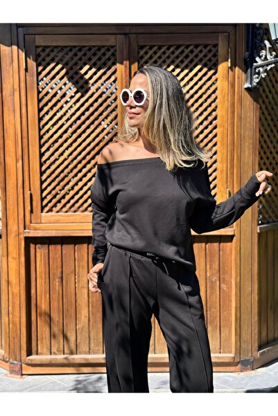 Rozella Butik Sports Suit Off-Shoulder Anthracite and Black Color