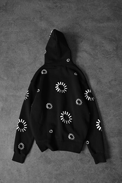 Slatra Men's Black Geometric Embossed Print Oversize Hooded Sweatshirt