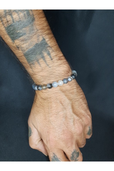 MRYart Gray Tone Mixed Color Agate Stone Simple and Stylish Bracelet Unisex