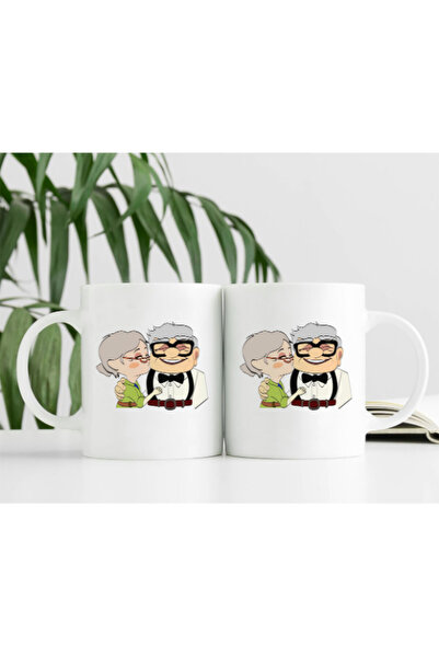 MODA كوب بورسلين مطبوع بتصميم عيد الحب مكون من قطعتين من كارل وإيلي